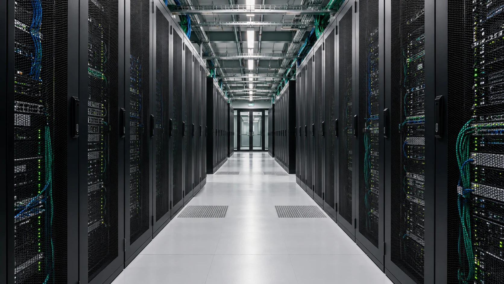 Illustrative aisle of server cabinets