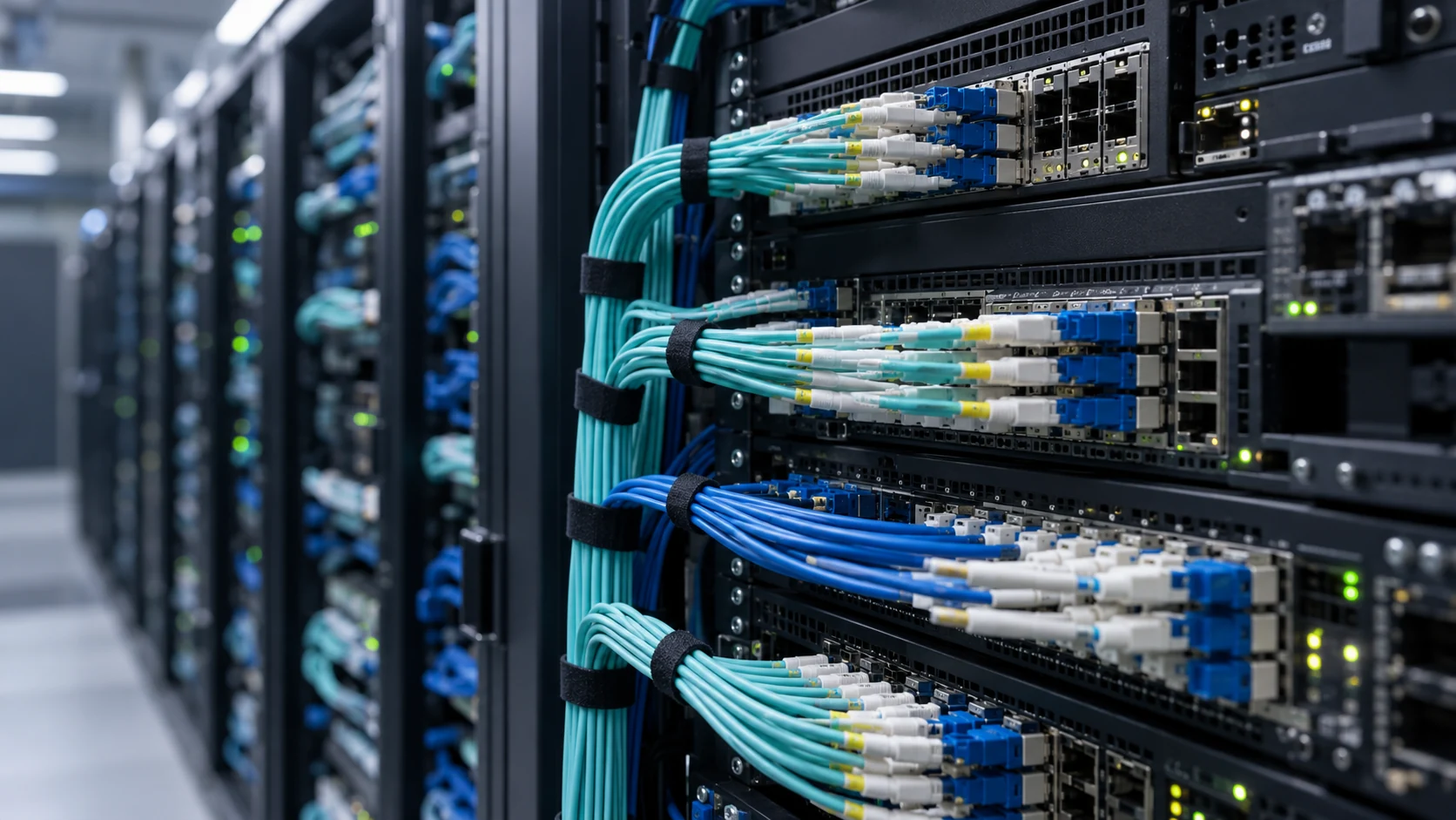 Illustrative fiber connections in a network rack