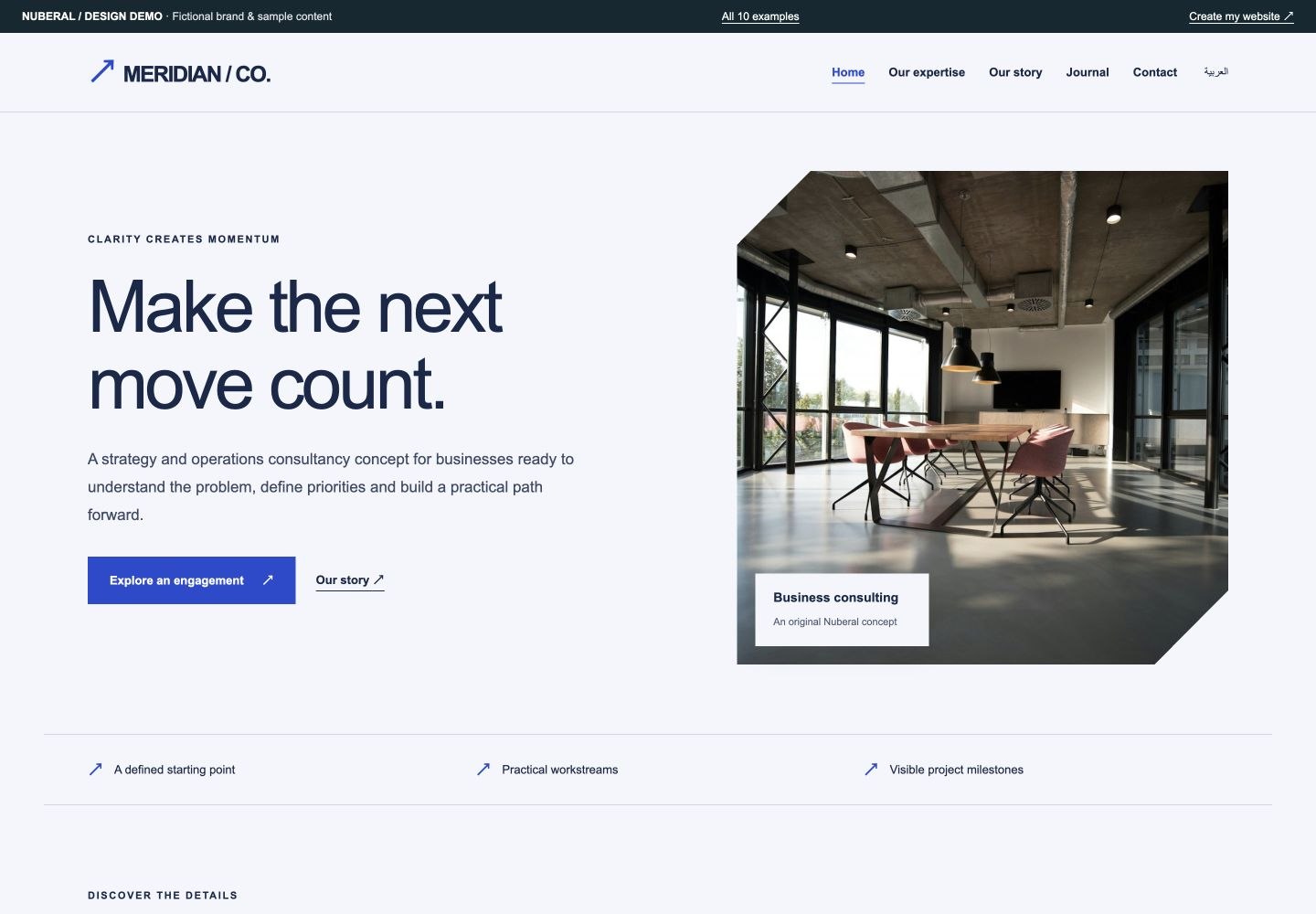 MERIDIAN / CO. — screenshot of the interactive website concept
