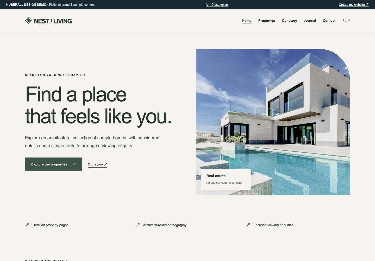 NEST / LIVING — screenshot of the interactive website concept