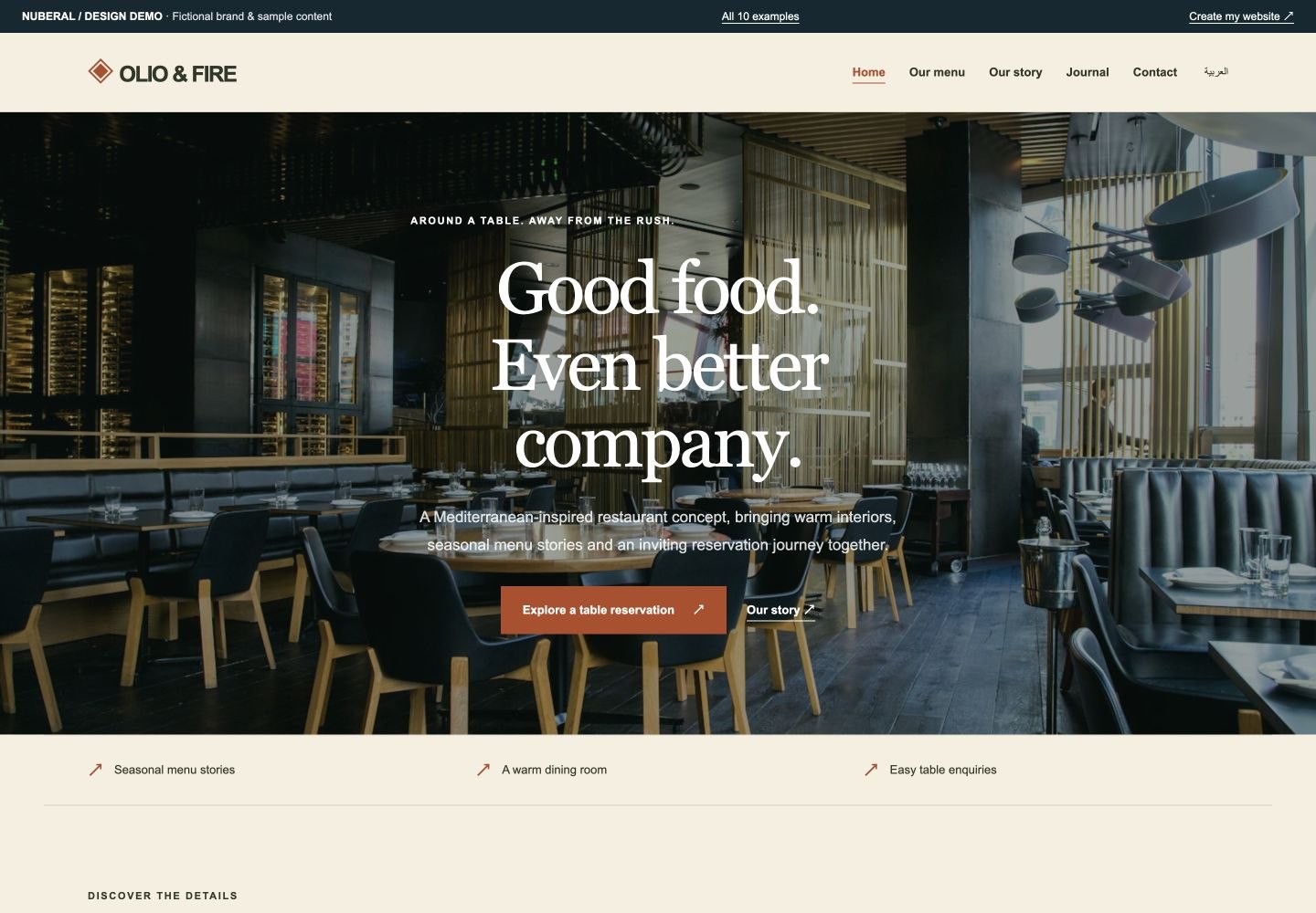 OLIO & FIRE — screenshot of the interactive website concept
